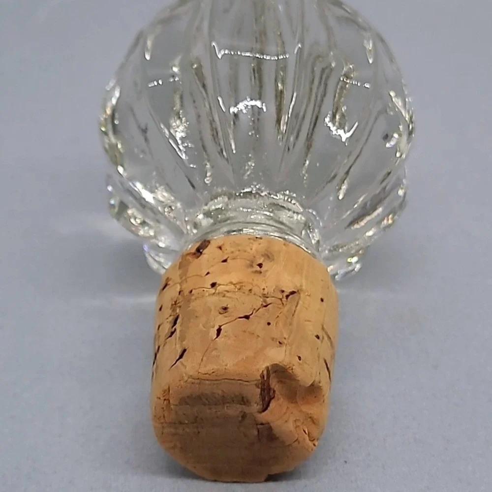 Vintage Glass Bottle Stopper Clear Ribbed Round Replacement Cork Top 3 Inch